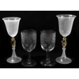 A pair of Italian opaque twist wine glasses, each with a gold flecked spiral stem, height 23cm, with