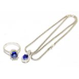 An 18ct white gold and tanzanite pendant and ring, the ring approx size Q, combines gross weight 8.