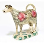 An early 19th century Staffordshire Pratt type cow creamer, with maid, lacking lid, height 14cm