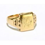 A gentleman's 9ct gold Masonic signet ring, size S, weight 6g.