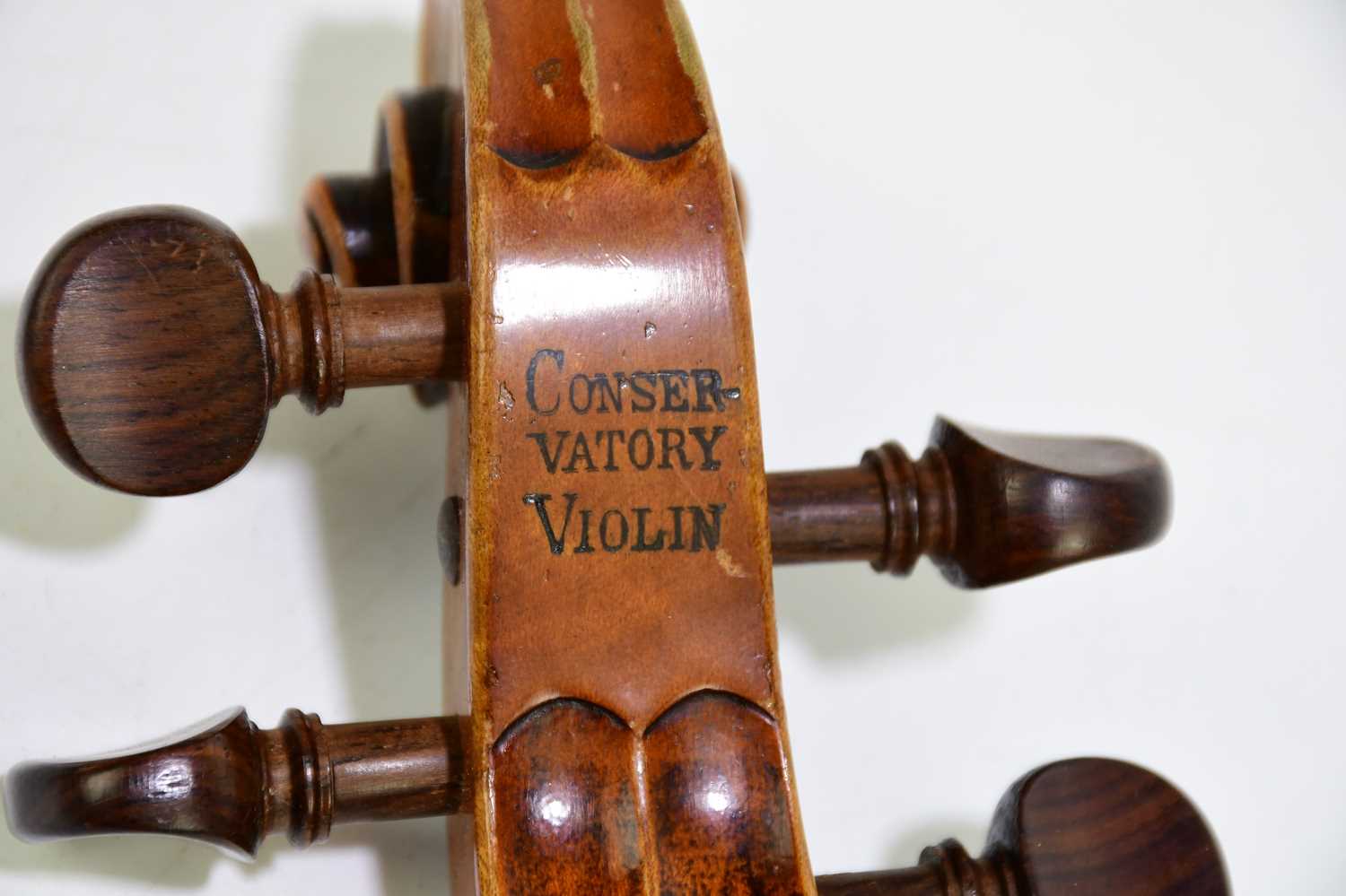 A three quarter size German 'conservatory' violin, Stradivarius copy, with two-piece back, length - Image 8 of 8