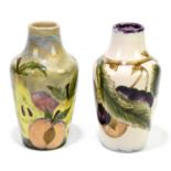 COBRIDGE; two vases with inverted necks, including an example decorated with fruit, dated '99 to the