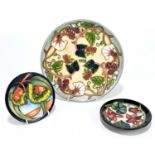 MOORCROFT; a limited edition year plate dated 1998, diameter 22cm, with two pin dishes, including an