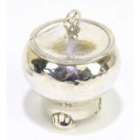 CHARLES EDWARDS (POSSIBLY); a George V hallmarked silver lidded pot with planished surface, London