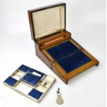 A Victorian inlaid sewing/jewellery box, the hinged cover enclosing fitted compartments, and folding