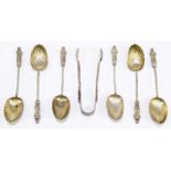 WILLIAM DAVENPORT; a set of six hallmarked silver Victorian apostal spoons, Birmingham 1897,