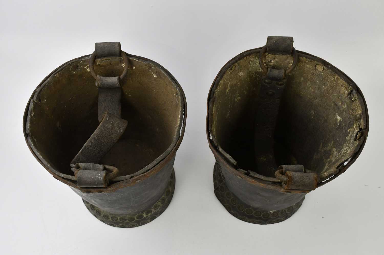 A pair of leather fire buckets, with brass studs, height 31cm. - Image 5 of 5