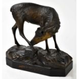 A Black Forest carved wood model of a deer, on shaped base, length 20cm.Condition Report: Lacking