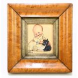 † MABEL LUCIE ATTWELL (1879-1964); watercolour, child seated beside a cat, signed, 8 x 7cm, framed