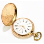 A 14ct gold half hunter pocket watch, Roman numeral dial with subsidiary seconds dial, the case