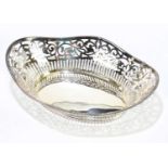 MAPPIN & WEBB; a sterling silver basket of shaped oval form with cast beaded rim above a pierced