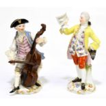 MEISSEN; two 19th century porcelain figures, one of a singer, the other of a cellist, height 13cm