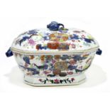 A Chinese Export porcelain tureen and cover of shaped rectangular form, circa 1800, decorated in the