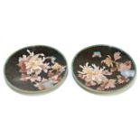 Two 20th century Japanese cloisonné dishes decorated with a butterfly and floral sprays, diameter