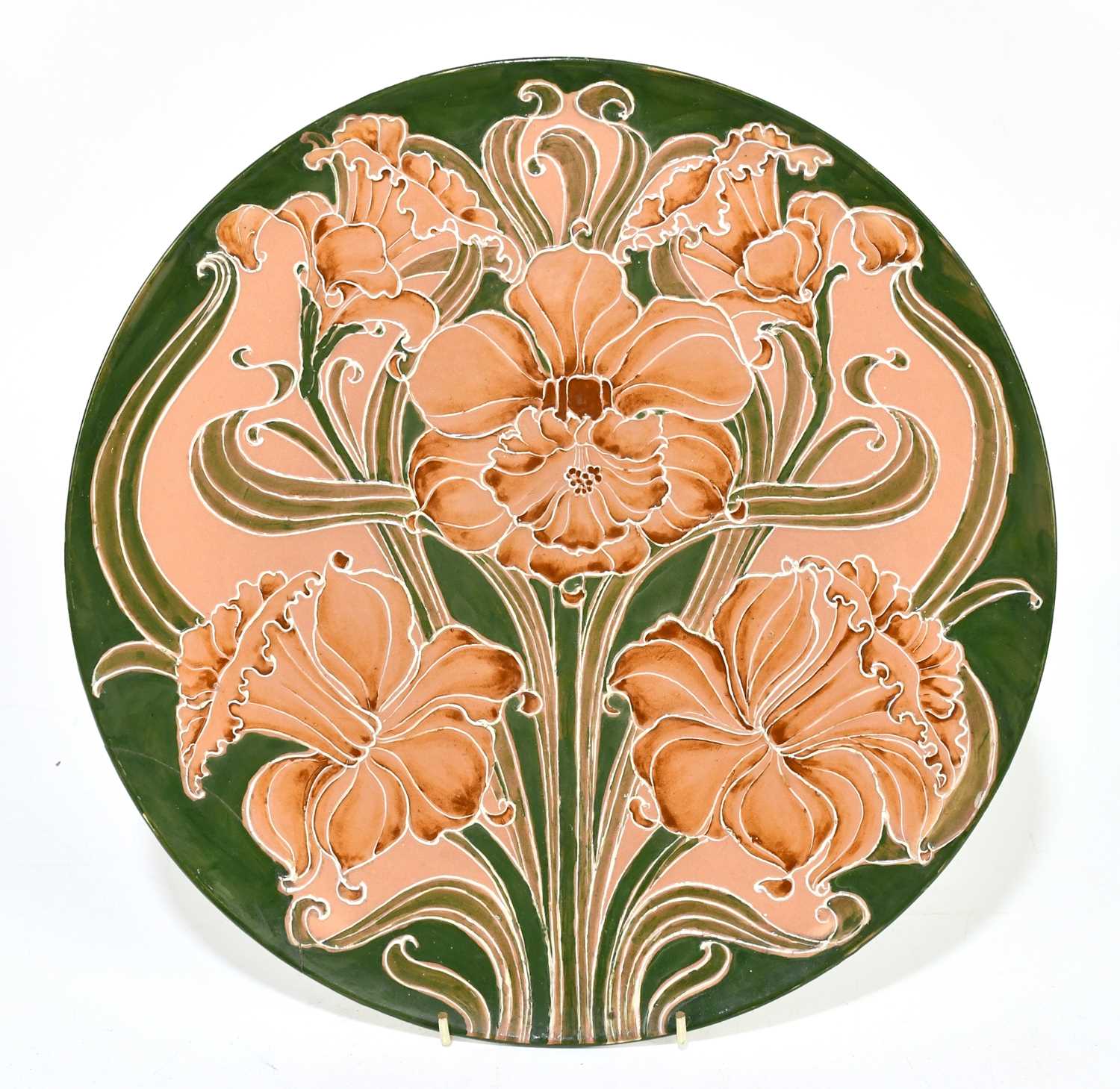 WILLIAM MOORCROFT FOR JAMES MACINTYRE & CO LTD; a Florian Ware wall charger in 'Daffodil' pattern in