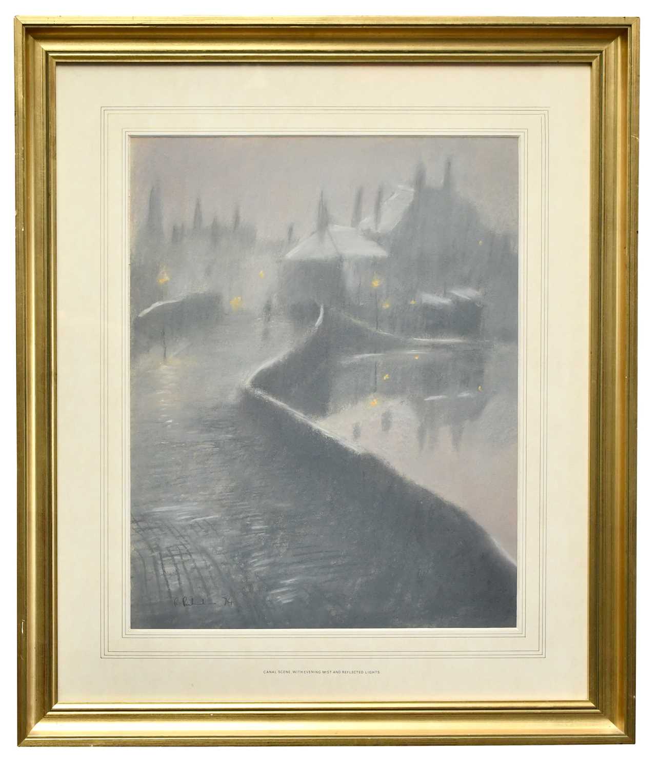 † ROBERT 'BOB' RICHARDSON (born 1938); pastel, 'Canal Scene with Evening Mist and Reflected Lights',