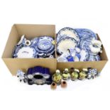 A collection of 19th century and later ceramics, predominantly blue and white printed ceramics
