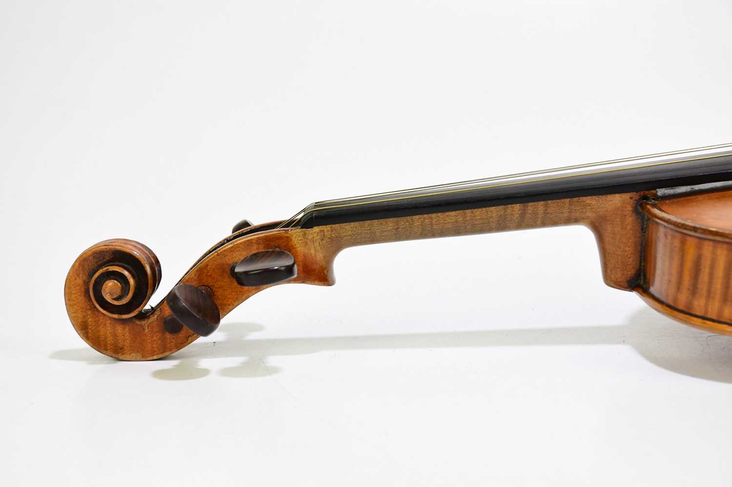 A three quarter size German 'conservatory' violin, Stradivarius copy, with two-piece back, length - Image 5 of 8