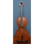 A full size German violoncello for restoration, bearing label for Januarius Gagliano, with two-piece