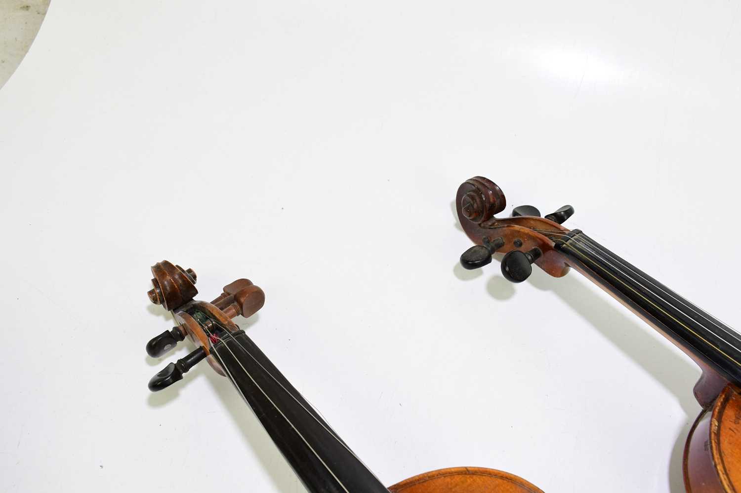 A full size German violin, Stradivarius copy, with two-piece back, length 35.5cm, with another - Image 2 of 3