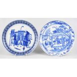 Two 19th century Chinese blue and white plates of circular form to include an example decorated with