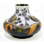 SALLY TUFFIN FOR MOORCROFT; a squat vase decorated in the 'Brambles' pattern, impressed marks and