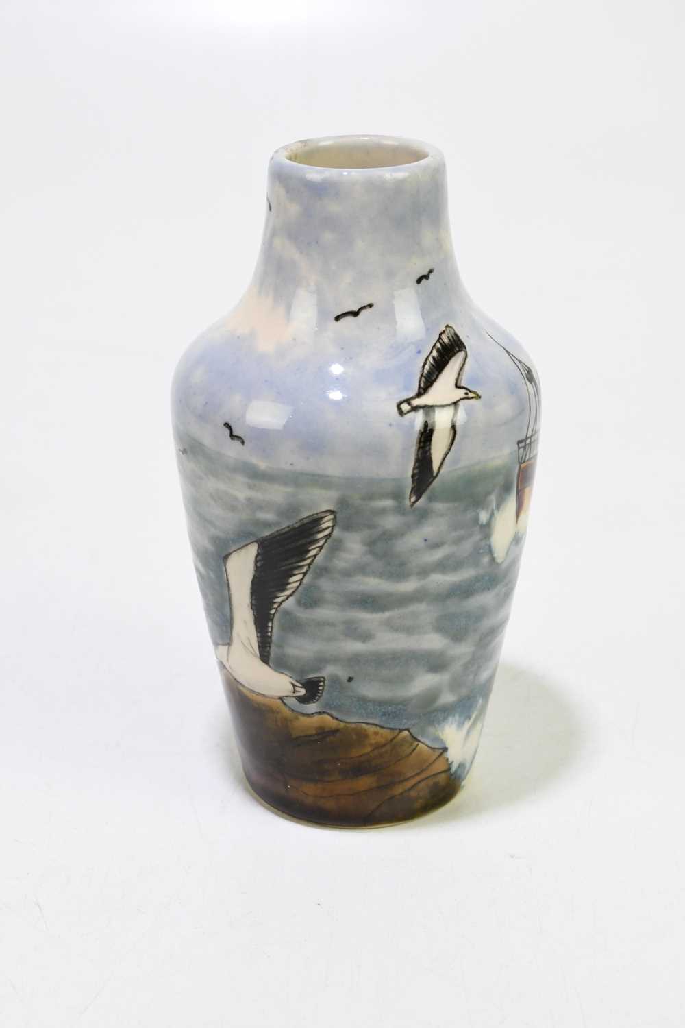COBRIDGE STONEWARE; a vase with inverted neck decorated with trawlers and seagulls, height 17cm. - Image 2 of 6