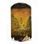 A French 19th century papier-mâché case of oval form decorated with a group of figures in the