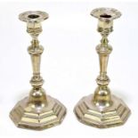 A pair of hallmarked silver candlesticks, of octagonal form, Birmingham, 1905, height 23cm.Condition