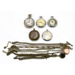 INGERSOLL LTD; a crown wind chrome pocket watch, together with four further pocket watches (gold