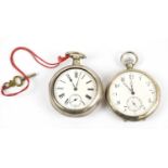 An Edwardian hallmarked silver pair cased pocket watch, the enamel dial with Roman numerals and