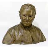 ARTHUR GEORGE WALKER RA (1861-1939); hollow cast bronze bust of a 19th century male wearing a cloak,
