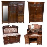 W ALLWOOD BOWDON; a late Victorian Art Nouveau bedroom suite, comprising wardrobe with an