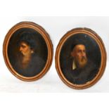 CONTINENTAL SCHOOL - 19TH CENTURY; pair of oils on boards, portraits of gentlemen with beards, 20