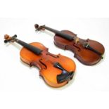 A Maidstone three quarter size violin, with another three quarter size violin, both cased (2)