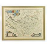 JANSSEN; hand coloured engraved map of Cheshire, 42 x 54cm, framed and glazed.