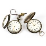 A George III silver pair cased pocket watch, the enamel dial with Roman numerals and single fusee