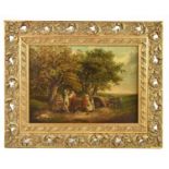 FOLLOWER OF GEORGE MORLAND; late 19th century oil on canvas, gypsy camp, unsigned, 39 x 60cm,