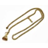 A 9ct rose gold fancy link chain with sprung section and citrine swivel fob, length 60cm, approx.