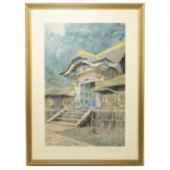 EASTERN SCHOOL, EARLY 20TH CENTURY; watercolour, temple entrance with two figures, indistinctly