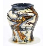 ANJI DAVENPORT FOR MOORCROFT; a squat vase decorated in the 'Woodside Farm' pattern, height 8cm.