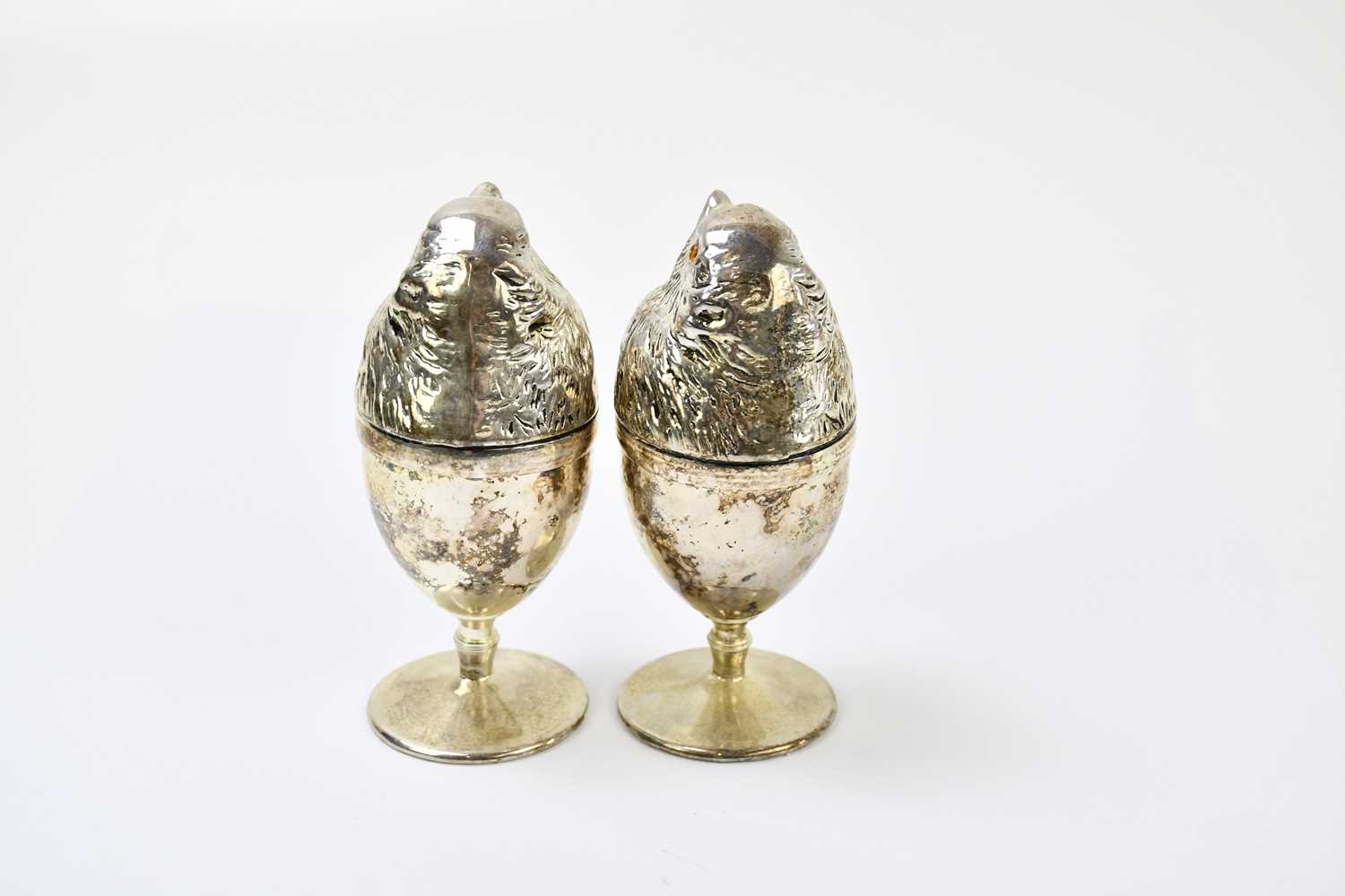 A pair of contemporary novelty silver plated egg cups and covers, modelled as chicks, height 11. - Image 3 of 5