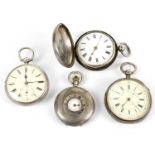 A Victorian silver key wind pocket watch, the enamel dial with Roman numerals and subsidiary seconds