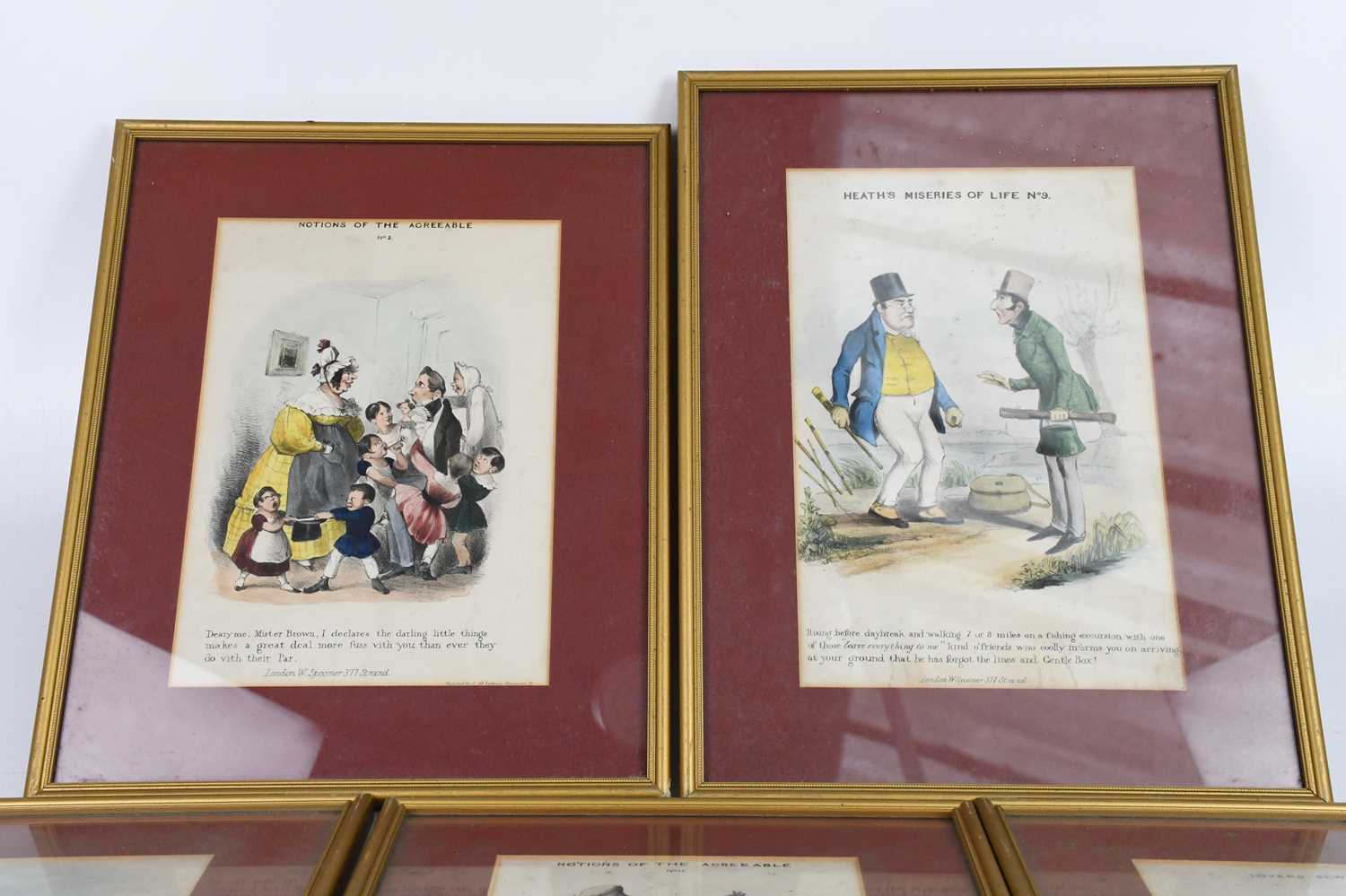 A group of seventeen circa 1800s cartoon engravings, 18 x 28cm, all framed and glazed. - Image 11 of 11