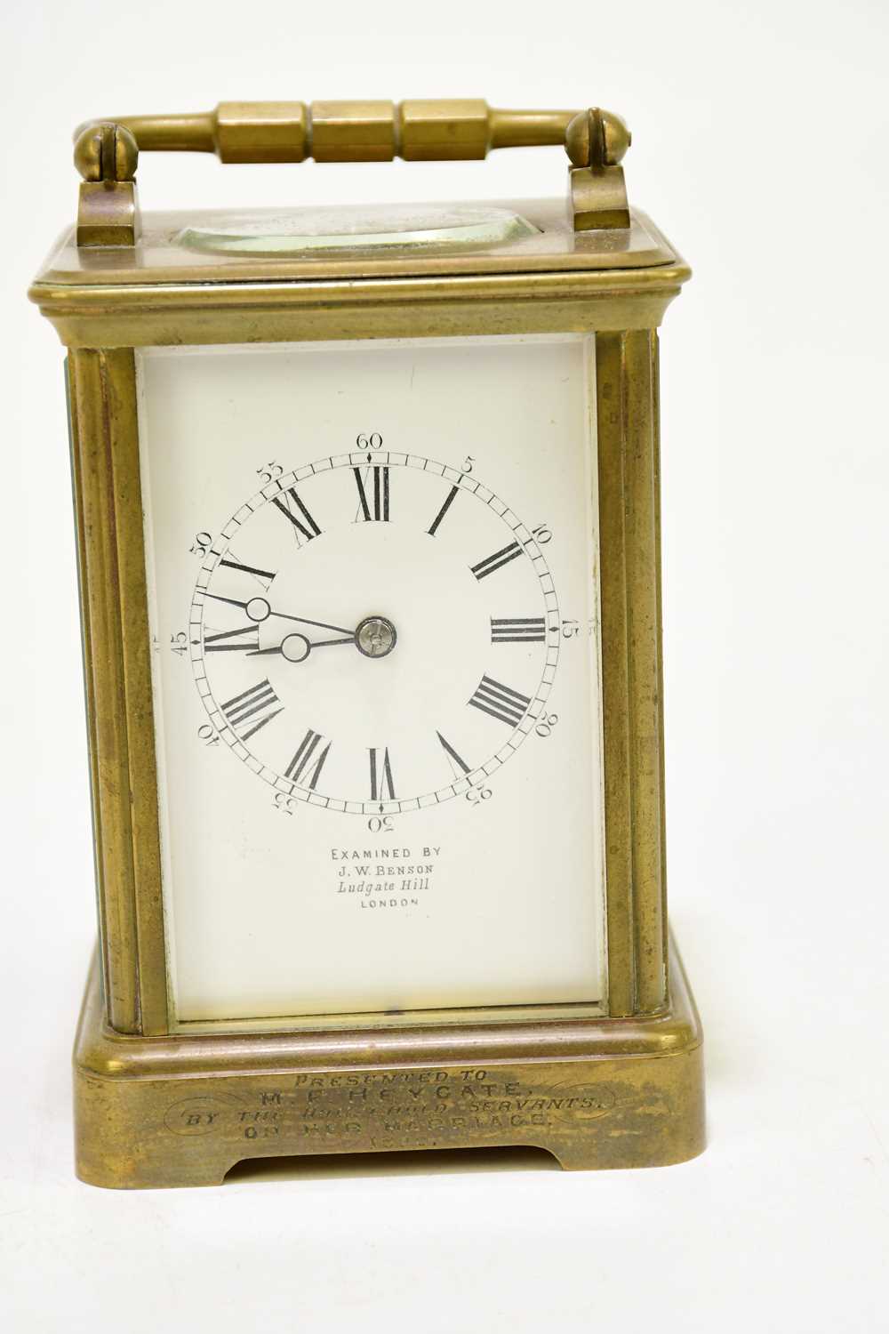 J.W. BENSON, LUDGATE HILL LONDON; a 19th century carriage clock with swing handle, the enamelled - Image 2 of 5