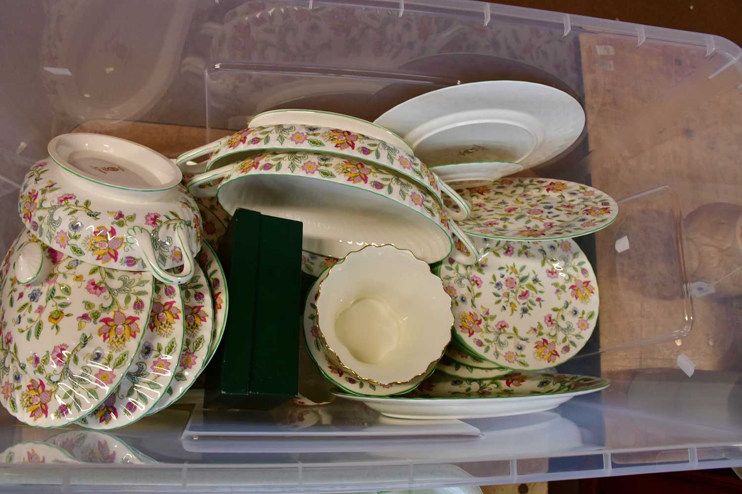 MINTON; a 'Haddon Hall' pattern dinner set, to include two sauce boats, four tureens, two candle - Image 5 of 5