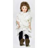 SIMON & HALBIG; a German bisque headed doll with articulated limbs, model no.18, wearing a bonnet