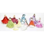 Eleven porcelain figures, including three boxed Royal Doulton, comprising 'Jessica' (Figure of the