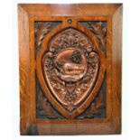 An oak and coppered metal commemorative ship wreck panel, engraved 'Made from the old Foudroyant,