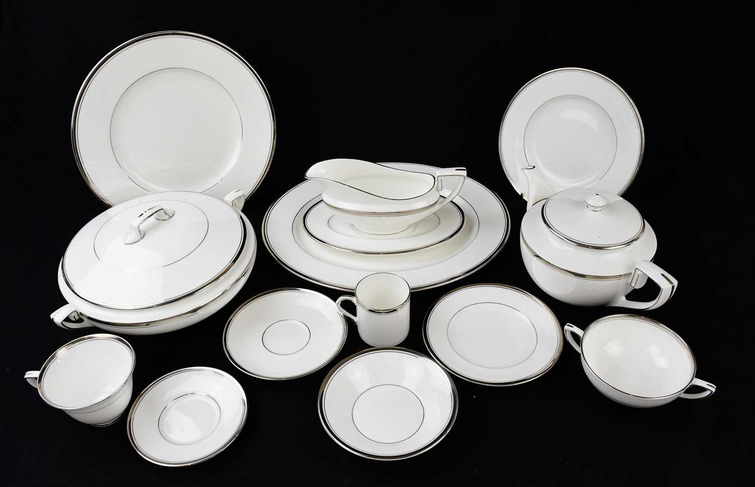 ROYAL WORCESTER; a 'Silver Viceroy' pattern part dinner and tea service comprising two tureens and